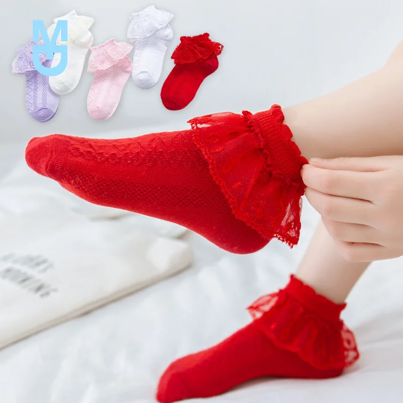 

New Girls Socks Spring Summer Princess Cotton Lace Sock Infant Thin Red Sox Breathable Children Baby Girls Net ankle Sock