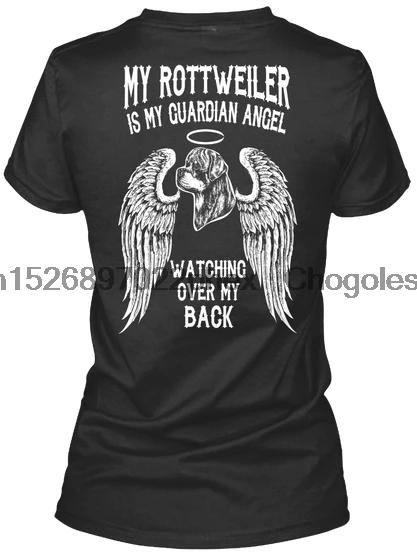 Моя Ротвейлер-это женская футболка с ангелом-хранителем следящим за спиной |