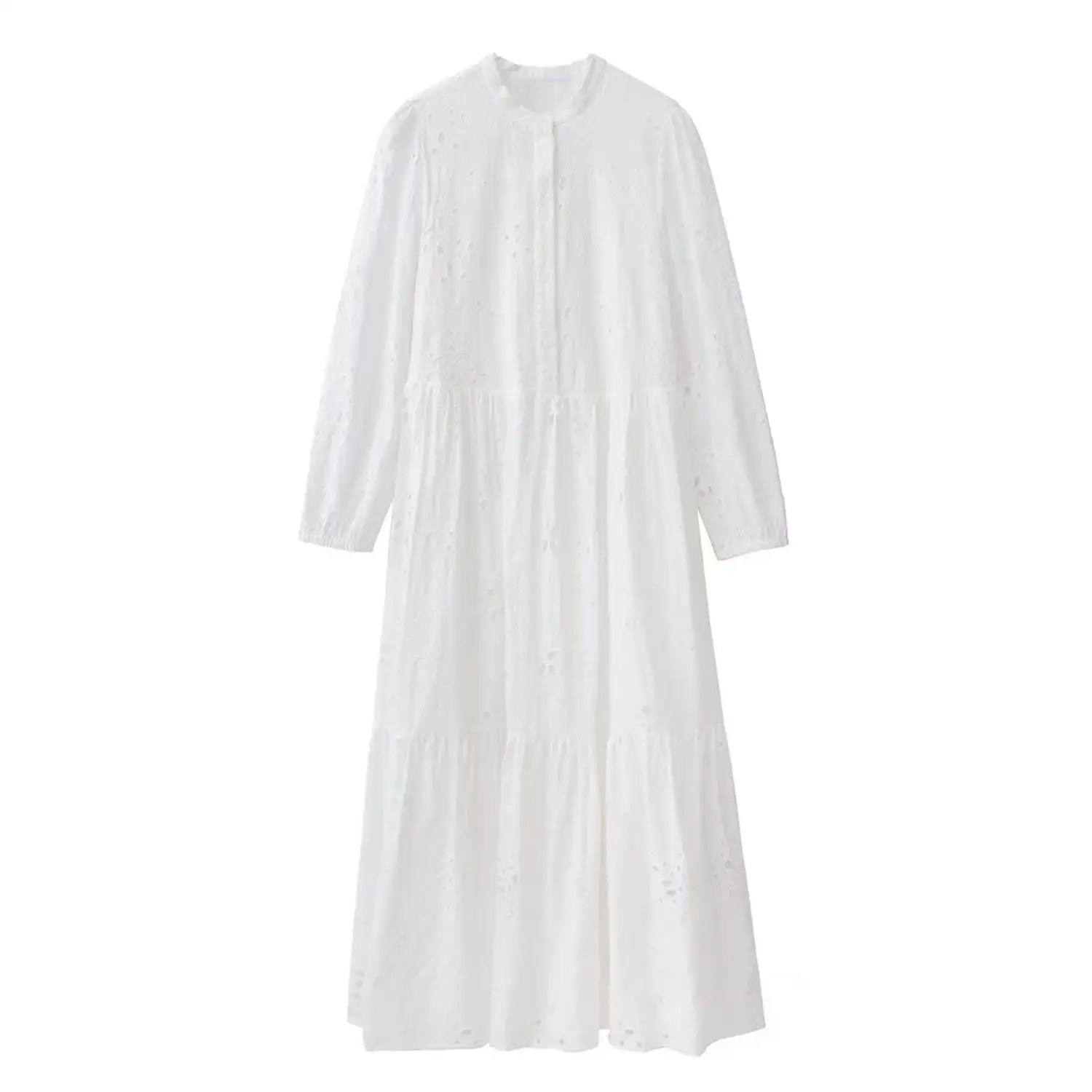 

2022 New Women Embroidery Long Dress Fashion Elegant Party Vestido Vintage Long Sleeve Hollow Out Female Dresses Vestidos