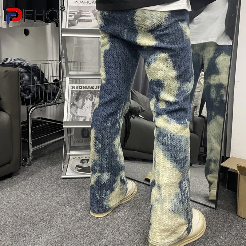 

PFHQ 2023 Designer Stylish Men's New Original Knitted Jeans Trendy Elegant Pants Personality Male Loose Straight Casual Trousers