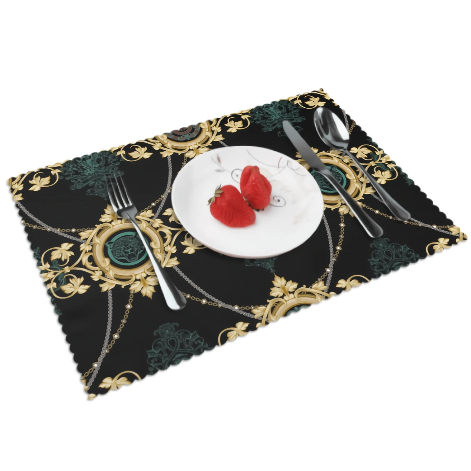 

European Style Placemats for Dining Table Set of 4 Resistant Washable Place Mat Retro Decorative Polyester Kitchen One Size