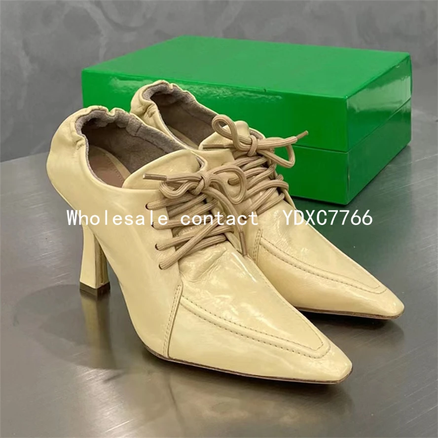 New European and American lace ups Pointy High heeled women's shoes 2022 spring and autumn fashion sexy non slip single shoes