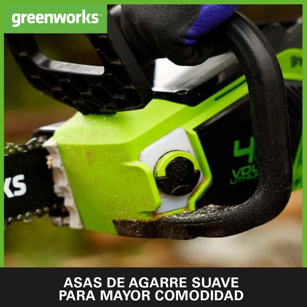 Фото Бензопила с аккумулятором Greenworks GD40CS15, бесщеточный двигатель, длина стержня 14 дюймов (35 см), скорость цепи 12 м/с, 3,5 кг, резервная защита №4