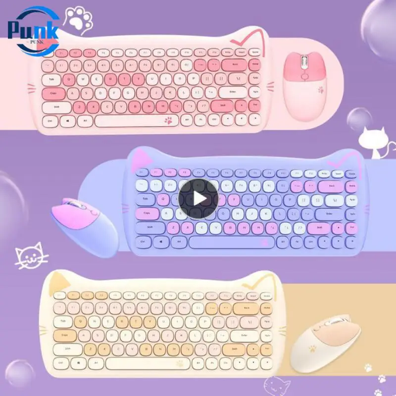 

2400dpi Wireless 2.4g Keyboard Mouse Set Waterproof Ergonomics Gaming Mechanical Keyboard Cute Meow Usb Mini Keyboard Mouse
