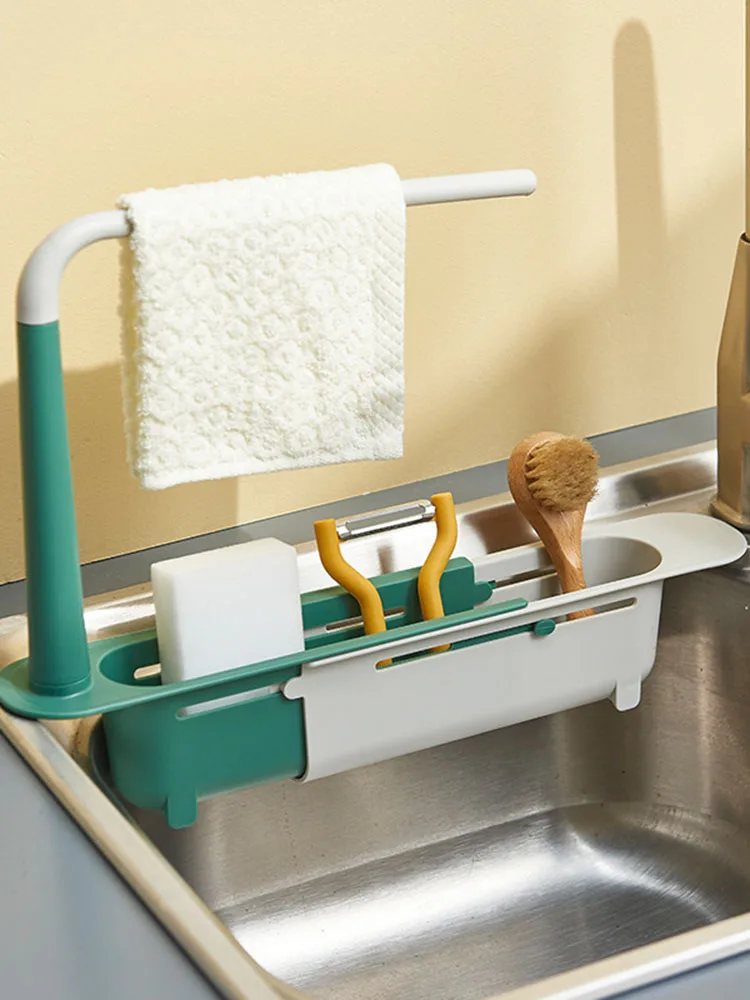 

Kitchen Telescopic Sink Shelf Sinks Organizer Soap Sponge Holder Sink Drain Rack Storage Basket Kitchen Gadgets Accessories Tool