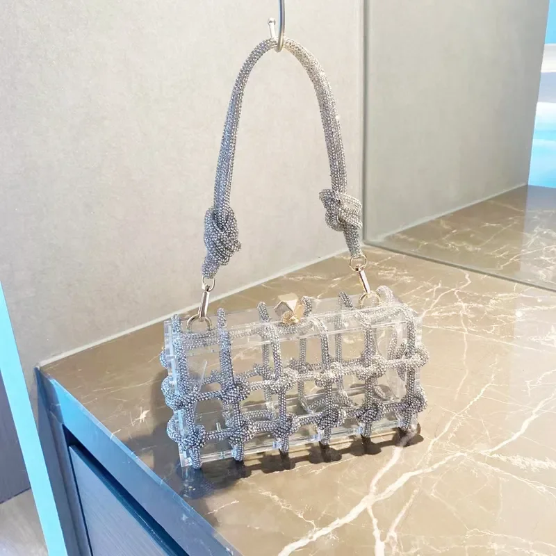 

Прозрачная акриловая коробка с бриллиантами, сумки-клатчи, украшенная кристаллами веревка, клатч, женская вечерняя сумка на плечо, роскошная Свадебная сумка