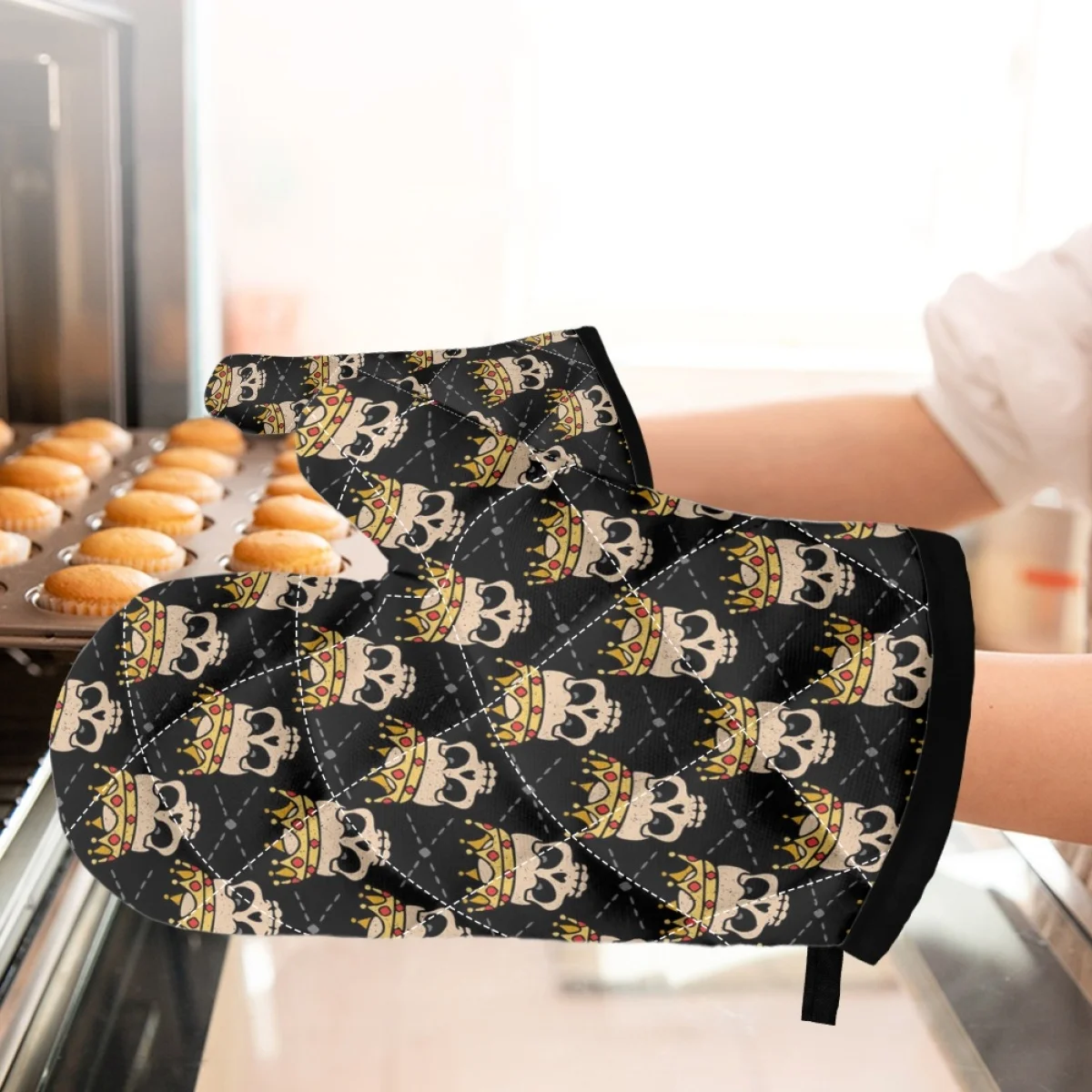 

TOADDMOS Crown Skull Pattern Anti-scalding Oven Gloves Cotton Microwave Mitts Pot Holder Set For BBQ Cooking Soup Baking Supplie
