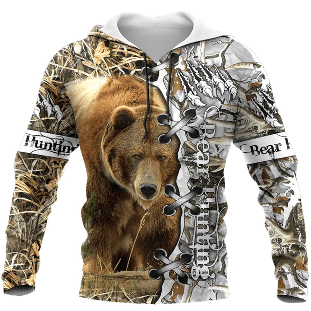 Охотничьи камуфляжные толстовки HX Bear модный жилет с 3D рисунком животных футболки