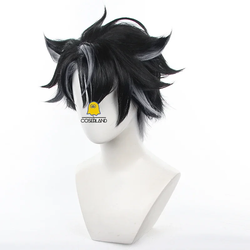 Парик для косплея Genshin Impact Wriothesley черно-серые короткие волосы серьги Фонтейн