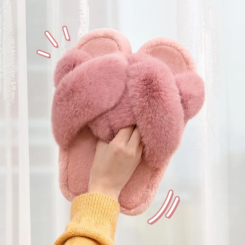 Cross Cotton Slippers Women's Soft-soled Home Furnishing Plush Indoor Non-slip Warm Autumn and Winter Cotton Slippers