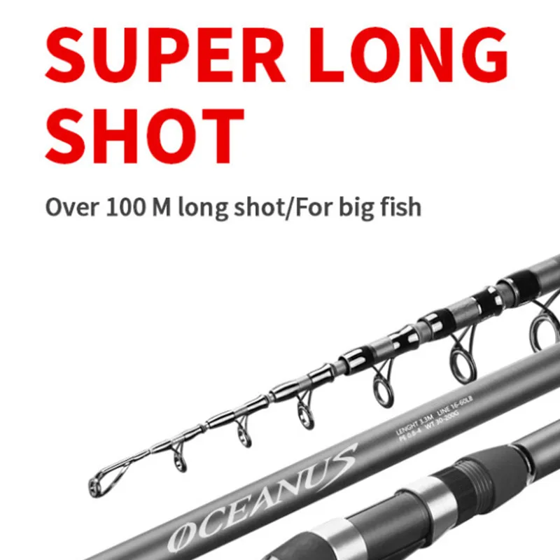 LINNHUE High Quality Carbon Spinning Rod 2.4m-5.4m Super Light 5/6/7/8 Sections Telescopic Long Handle Fiber Fishing |
