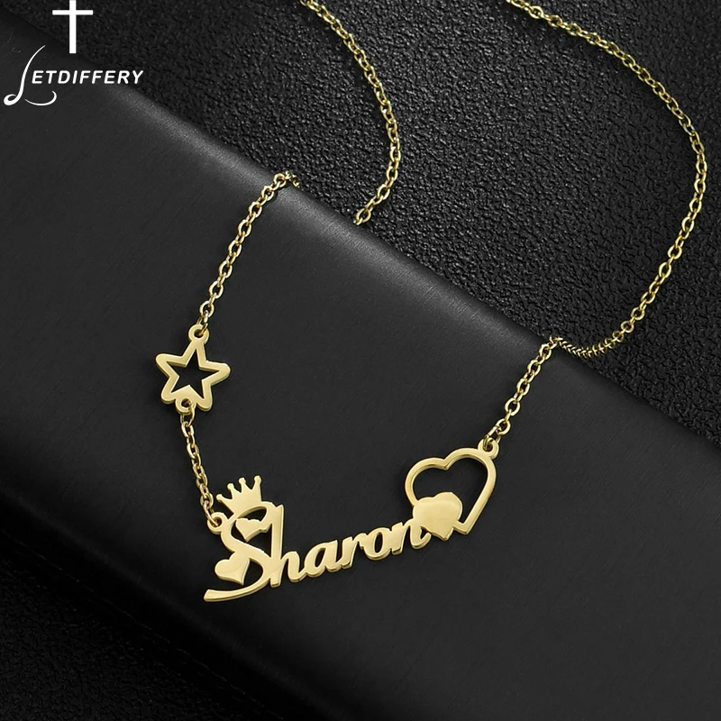 

Letdiffery New Star Custom Name Necklaces Personalized Heart Pendant Necklace Letter Jewelry for Women Girls Birthday Gifts