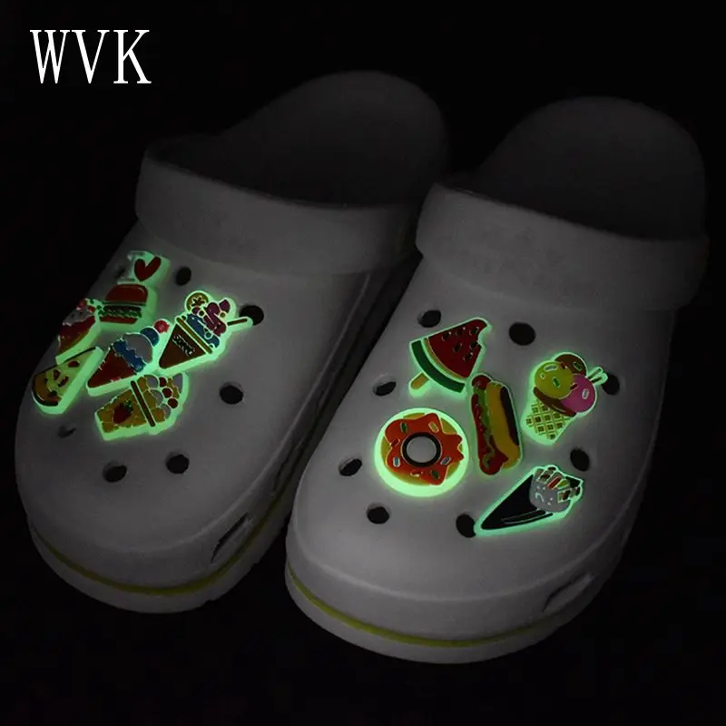 

1Pcs Luminous Croc Charms Quality PVC Shoe Decoration Adult Kids Cartoon Food Shoe Charms Cartoon jibz Cros Accessories