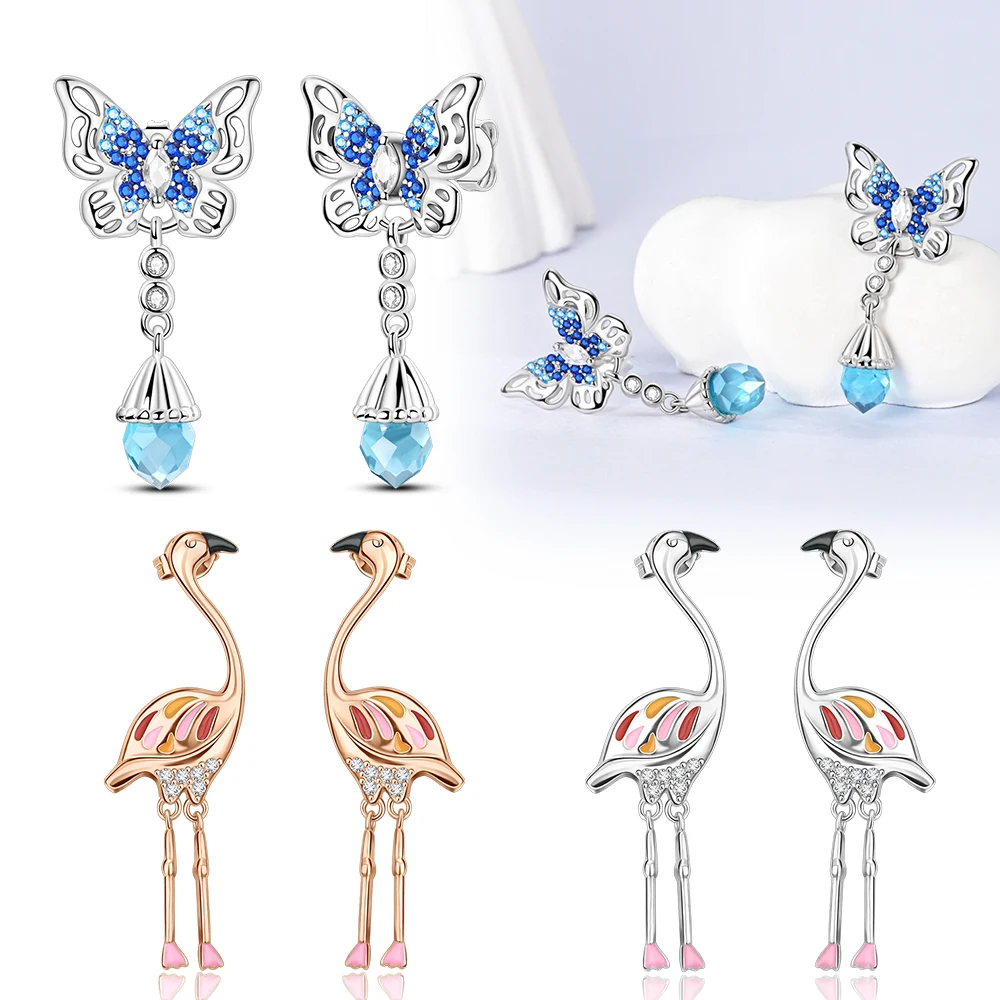 Женские серьги-кольца из стерлингового серебра 925 пробы синие серьги-бабочки для