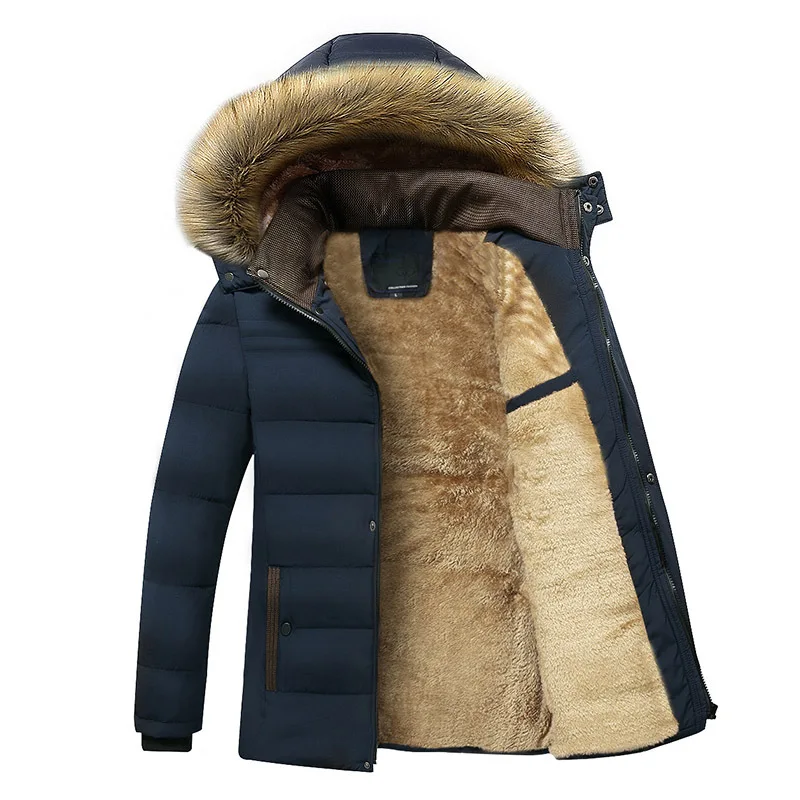 Men's windproof Hooded Fur Collar Parka Jacket 2023 Winter New Warm Thick Fleece Coat Fashion Casual Overcoat Male Asian Size