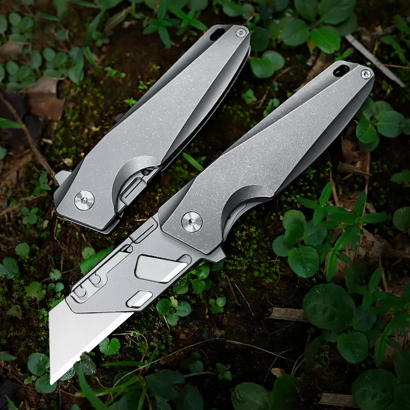 Titanium Alloy Folding Knife for Men Utility Knife Outdoor Camping EDC Tools Ball Bearing Hunting knife&Ti Clip