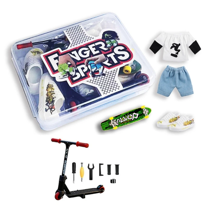 

Mini Finger Skateboard Finger Scooter Set with Finger Shoes T-shirts and Pants Party Kids Birthday Gift Game Toy