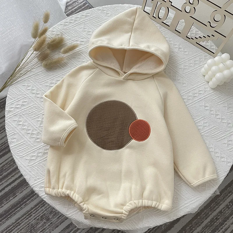 

2021 Winter New Baby Girl Hooded Bodysuit Plus Velvet Clothes Newborn Outfits Toddler Boys Long Sleeve Jumpsuits Infant Onesie