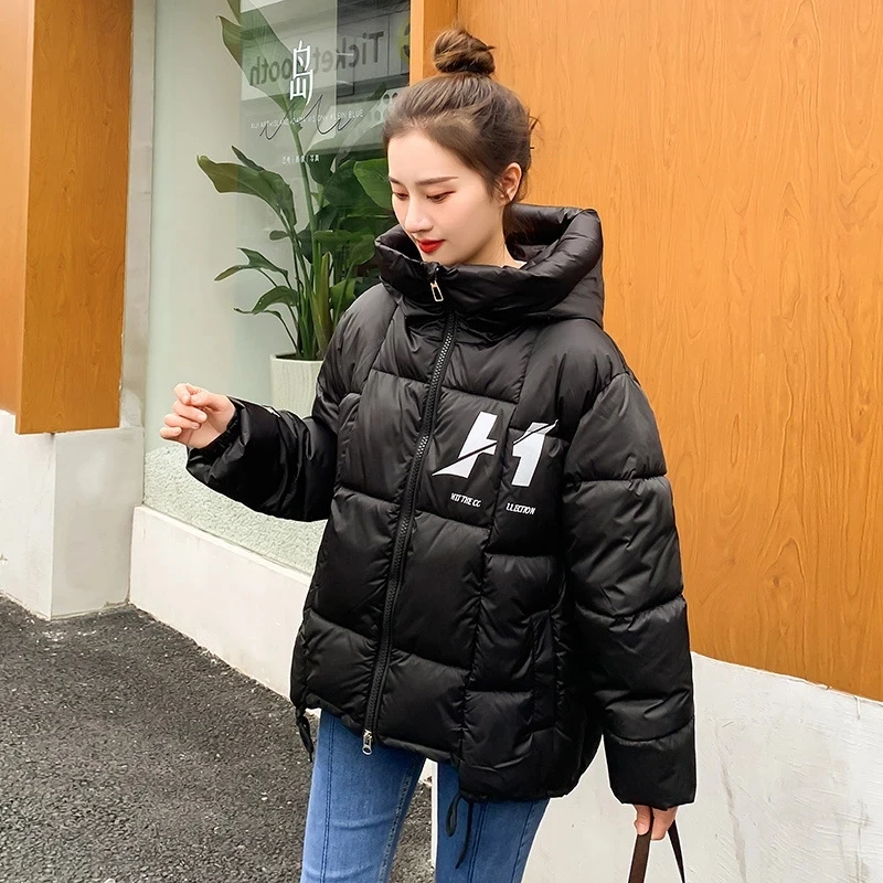 2022 New Klein Blue Loose Parkas Coat Women Hooded Cotton Padded Jacket Winter Letter Jacket Women Winter Warm Thick Cotton Coat