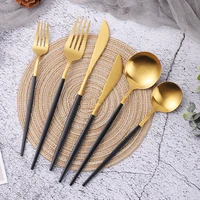 black gold 6pcs stainless steel cutlery set spoon fork knife dinnerware set western cutleri matte golden tableware set supplies