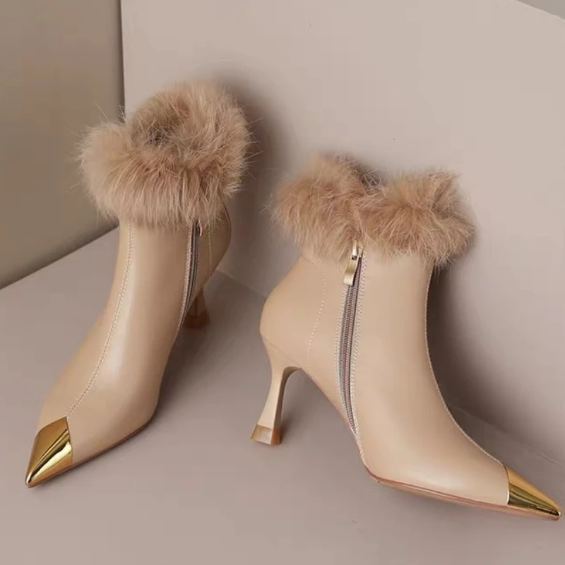 

2024 Women Sexy Ankle Chelsea Boots Designer New Trend High Heels Shoes Winter Party Mujer Boots Pointed Toe Snow Botas Pumps