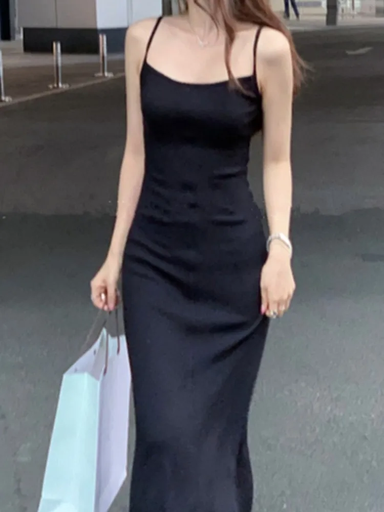 

Spaghetti Strap Sexy Elegant Bodycon Midi Knitted Women Summer Dress Sleeveless Slim Vintage Evening Vestidos Femme Party Robe