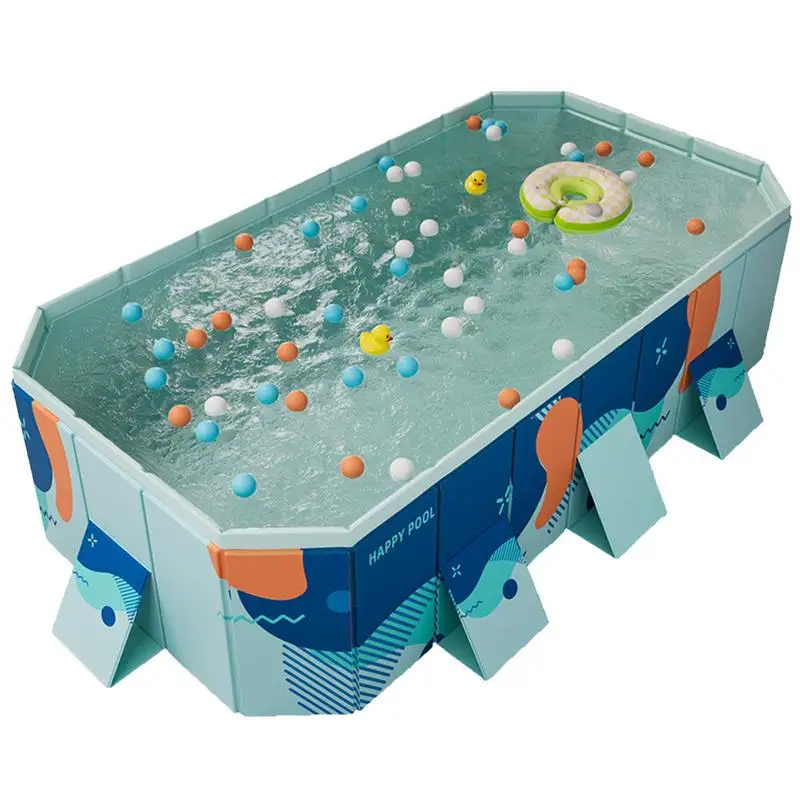 Foldable Bath Pool For Kids Above Ground PVC Frame Pool Inflation Free Above Ground Water Play Pool With Double Drainage Ports