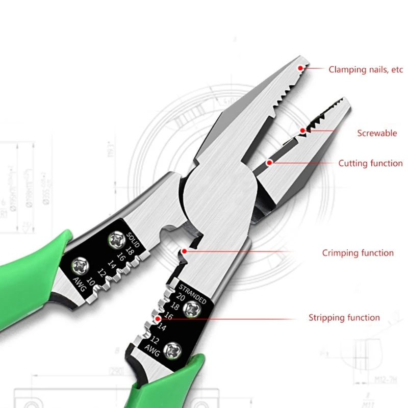 Electrician Pliers Multifunctional Needle Nose Plier for Wire Stripping Cable Cutter Terminal Crimping Hand Tools KXRE images - 6