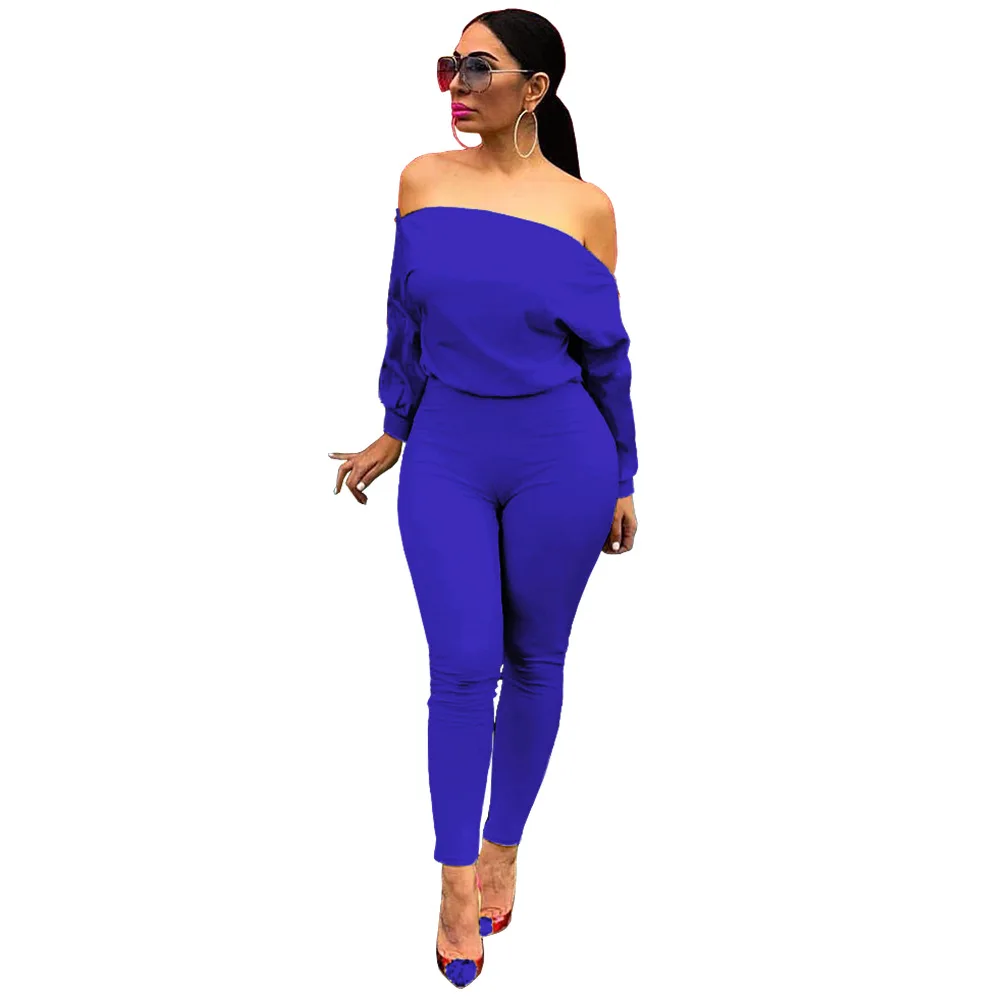 GL6193 Women's Jumpsuit Spring and Autumn Fashion Sexy Solid Color Double Zipper Off-the-Shoulder One-Line Neck Jumpsuit Women