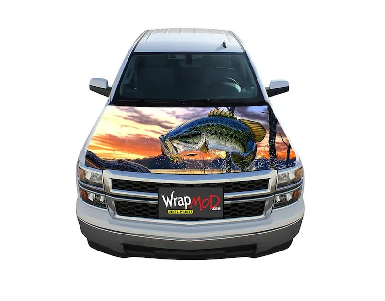 Капюшон окунь прыжки рыбалка графика пикапа грузовика наклейки на грузовик