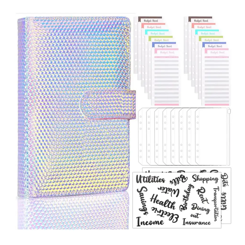 

A6 Binder Cover Budget Money Saving Cash Envelopes System with A6 Zipper Pockets,Expense Budget Sheets, Letter Sticker Labels