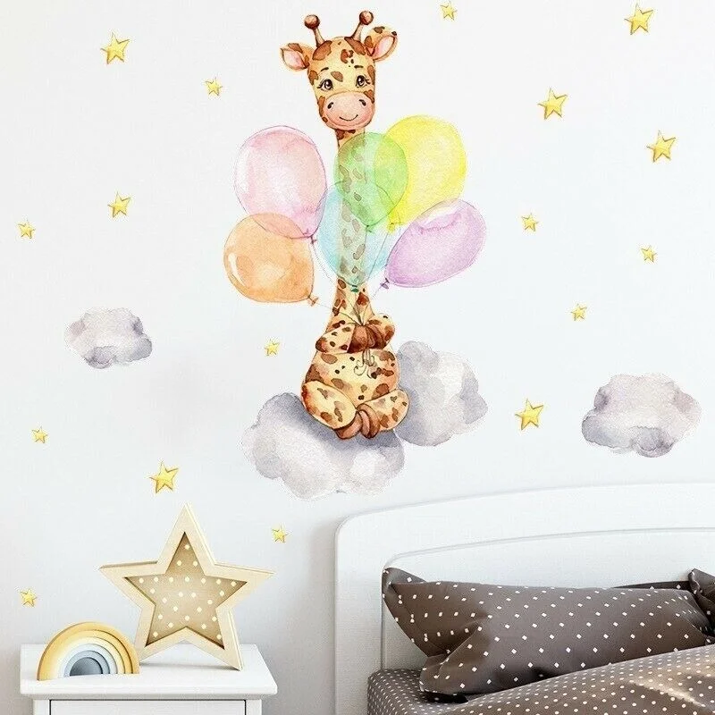 

Cute Giraffe Balloons Stars Wall Stickers Living Room Bedroom Home Mural Decals wall decor