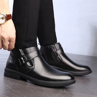 mens leather boots fashion casual snow ankle boots work boots autumn and winter trend all match leather shoes fashion trend