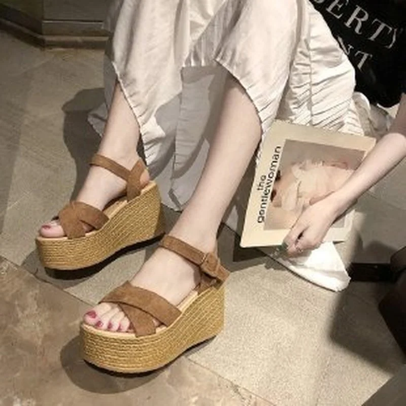

Women's Fashion Sandals Black Platform Sandals High Heel Wedge Platform Platform Sole Roman Shoes Buckle Luxury Ladies Shoes