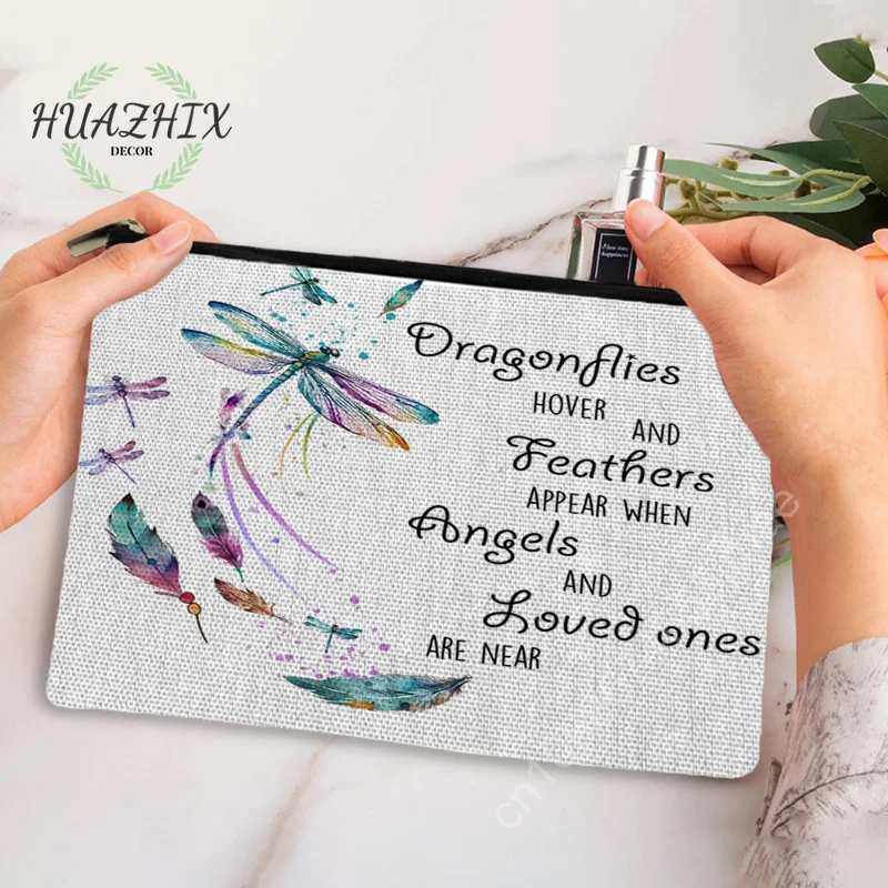 

Watercolor Dragonfly Cosmetic Bag for Dragonflies and Flower Print Women Makeup Pouch Lipstick Large Capacity Cosmetics Bags