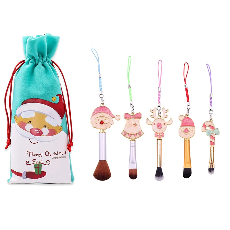 

5PC Christmas Makeup Brush Santa Claus Candy Elk Small Bell Mini Cosmetic Brush Mini Foundation Brush Powder Makeup Brushes