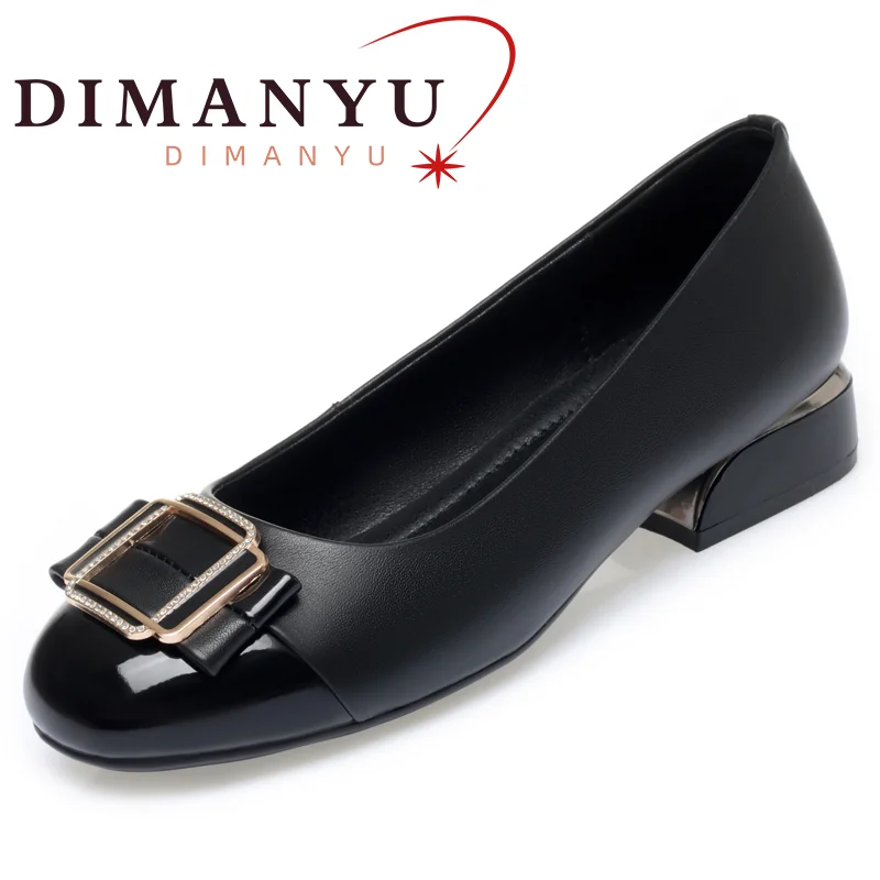 Dress Shoes Women's Real Leather 2023 Spring New Round Head Thick Heel Lady Shoes Fashion Large Size 34-43 Office Shoes Female