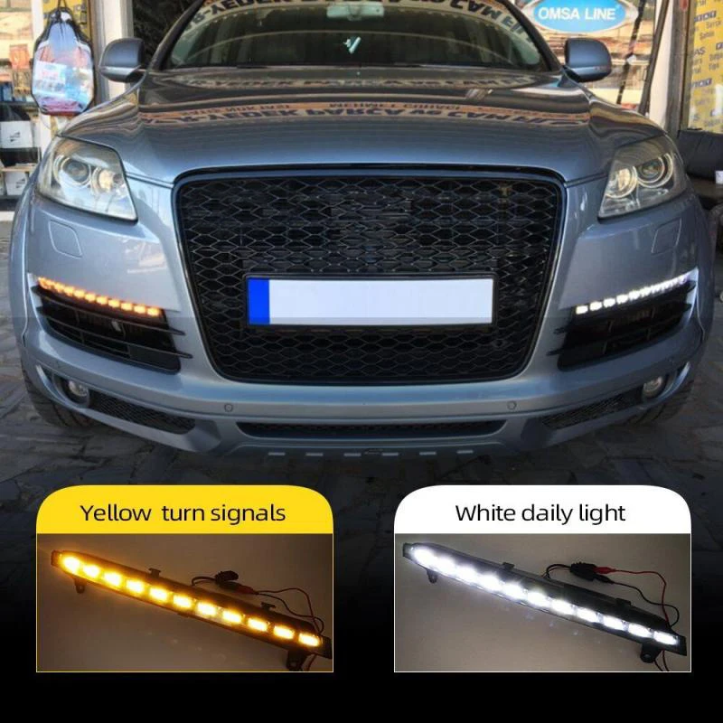 

2PCS/Set For Audi Q7 2006 2007 2008 2009 LED DRL Daytime Running Lights Dynamic Yellow Turn Signal Daylight Fog Head Lamp Cover