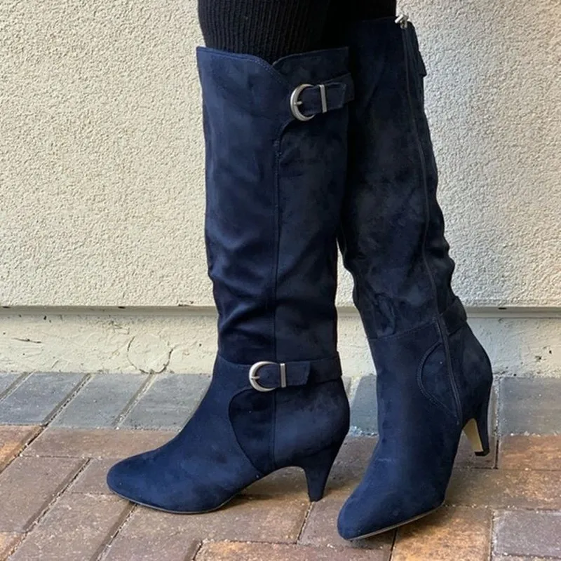 

Women's Boots 2022 Autumn Winter New High Heel Belt Buckle Mid-calf Boot Women Plus 35-43 Zapatos De Mujer Women Boots