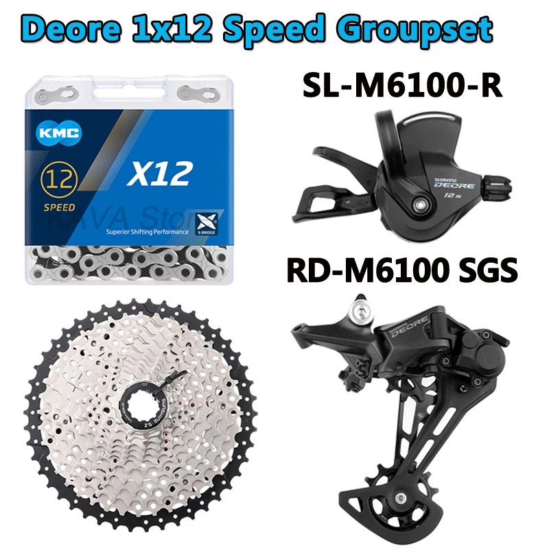 

SHIMANO DEORE M6100 1x12 speed Derailleur SL-M6100-SGS Shift Lever/RD KMC X11 Chain SUNSHINE Cassette 46T 50T 52T 12V Groupset