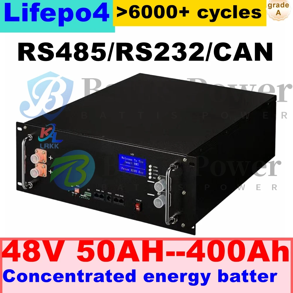 LRKK 6000+cycles 48V 100Ah Lifepo4 50Ah 120Ah 150Ah 200Ah 300Ah 400Ah Аккумулятор Max 32Parallel с CAN RS485 для солнечной