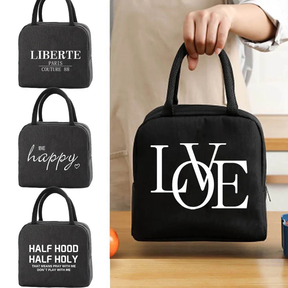 

Portable Cooler Bags Portable Lunch Bag for Women Fridge Bag Zipper Thermal Bag Lunch Box Tote Food Picnic Beach Bag Text Series