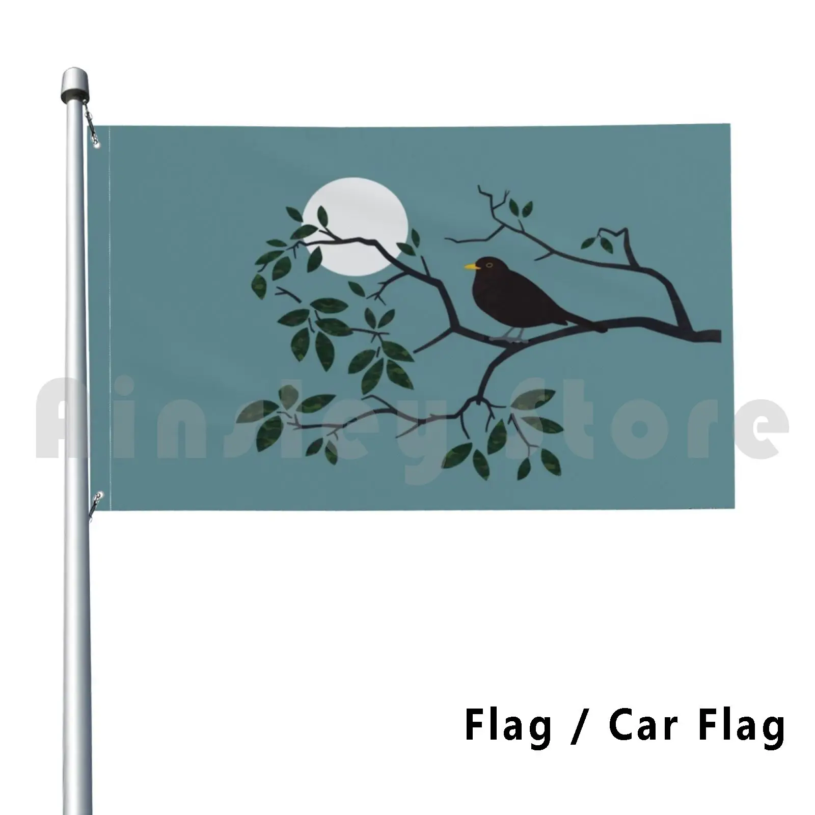 Blackbird пение в ночное время, уличный декор, флаг, Автомобильный флаг, черная птица, сидящая ночь, луна, музыка, синяя песня