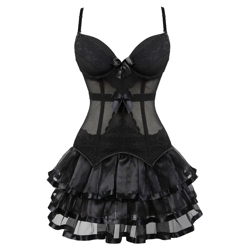 

Burlesque Corset Dress with Straps Gothic Bustier Corselet Skirt Set Tutu Victorian Fashion Korsett for Women Vintage Costume