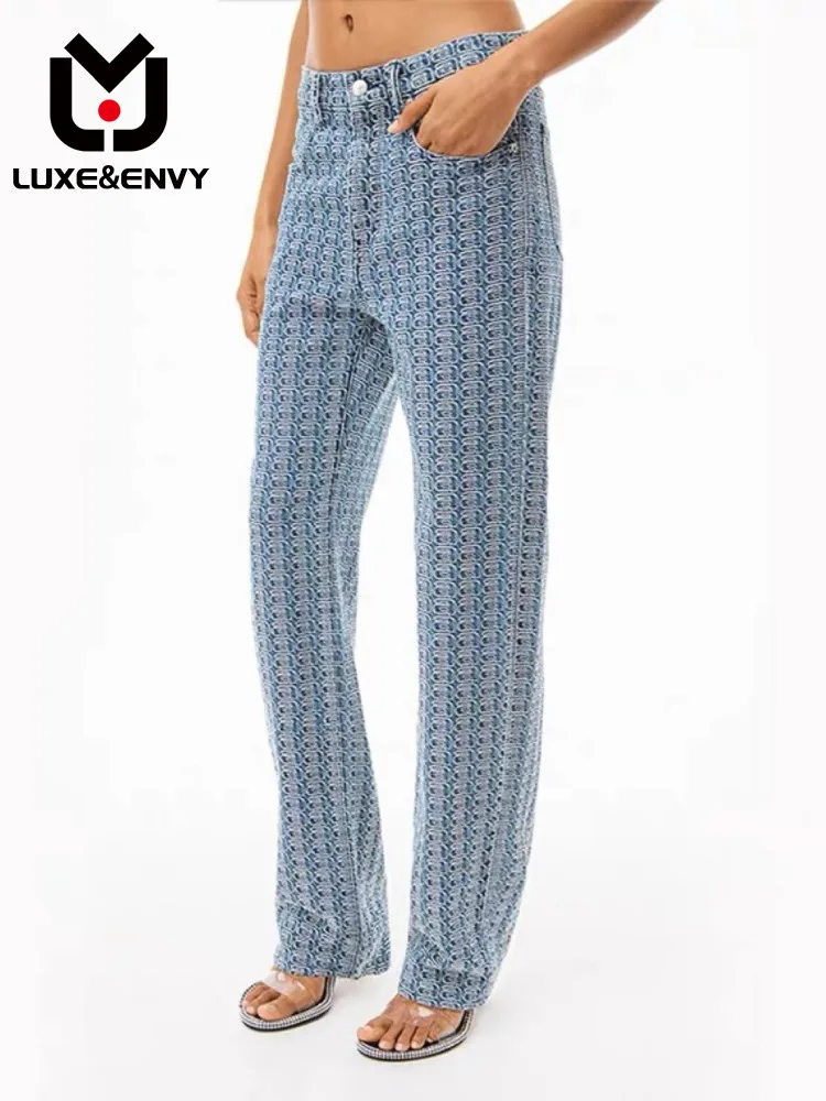 

Джинсы женские прямые из денима с высокой талией и надписью ENVY