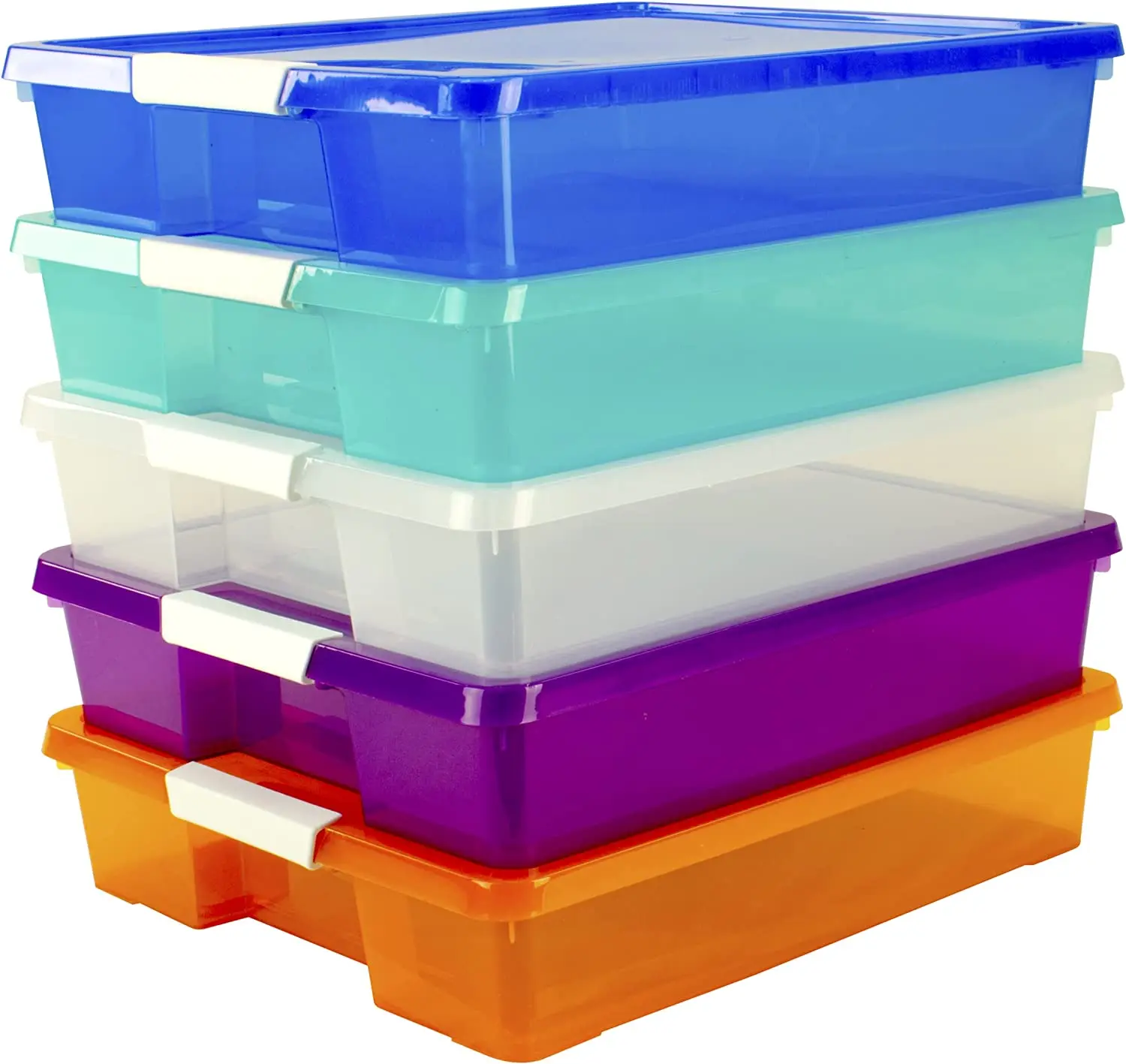 

Classroom Project Box \u2013 Stacking Plastic Organizer Fits 12x12 Scrapbooking Paper, Assorted Colors, 5-Pack (63202F05C)