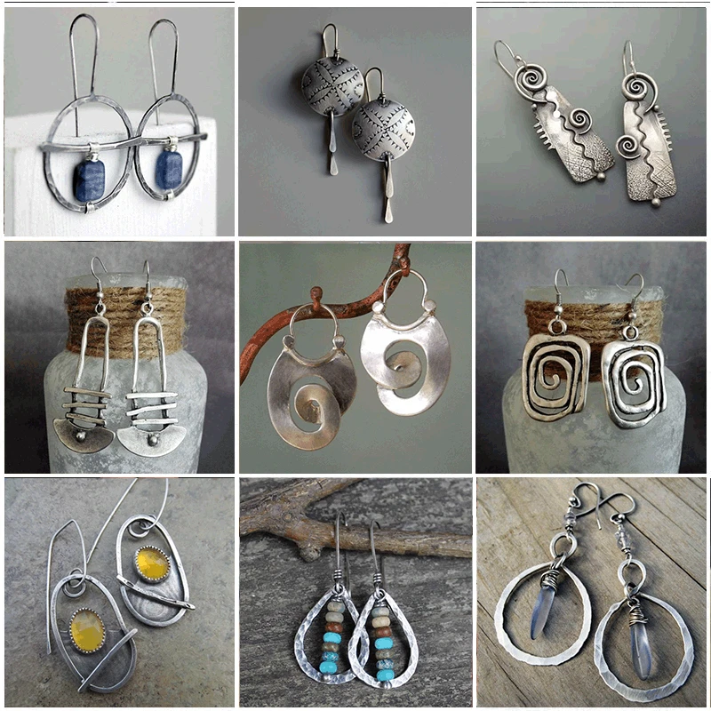 

2023 New Gypsy Curl Metal Hoop Earrings for Women Jewelry Tribal Silver Color Hollow Spiral Winding Hanging Dangle Earrings