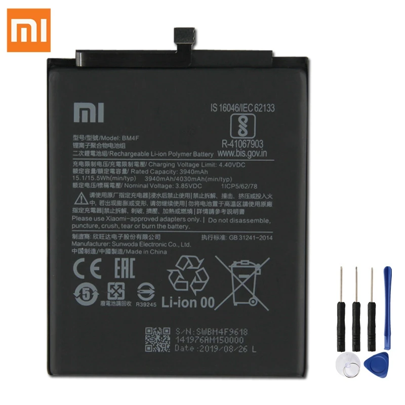 

100% оригинальный сменный аккумулятор Xiaomi BM4F для Xiaomi Mi CC9 CC9E Mi A3 3940 мАч аккумулятор большой емкости для телефона Бесплатные инструменты