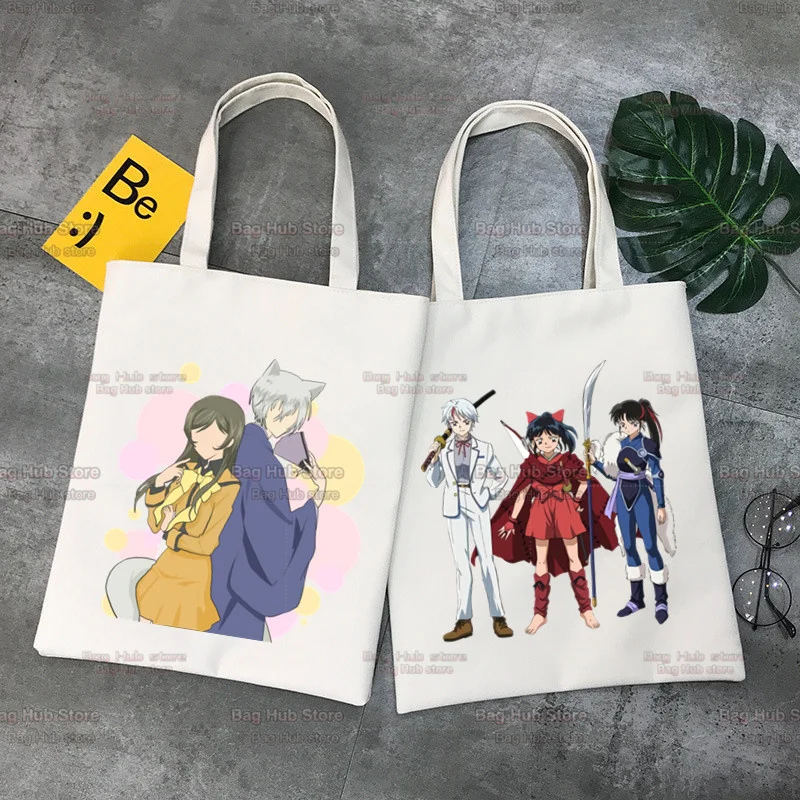 

Женская Холщовая Сумка-тоут Inuyasha, Экологичная сумка для покупок, сумка на плечо для женщин, складная пляжная сумка-шоппер