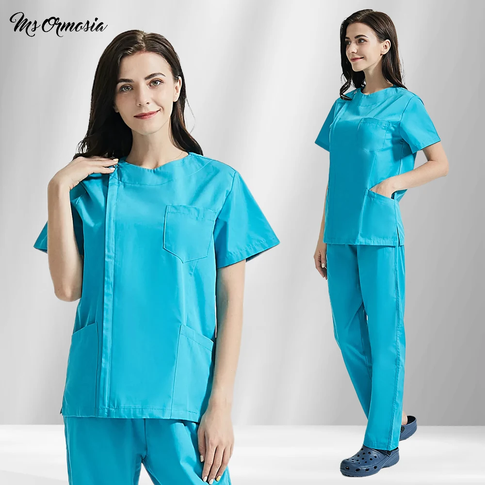 

Healthcare Workwear Classic V-neck Scrub Tops Women Laboratory Workwear Beauty Salon Scrubs Uniforms Solid Short Sleeve Blouse